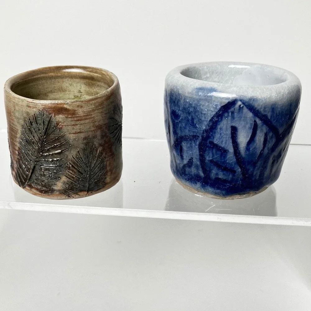 Handmade Studio Pottery Salt Cellars Pinch Bowls Toothpick Match Bowls Set of 2 - Picture 3 of 8